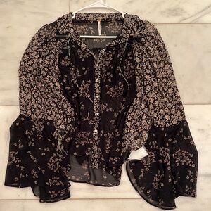 FREE PEOPLE Floral Black Blouse